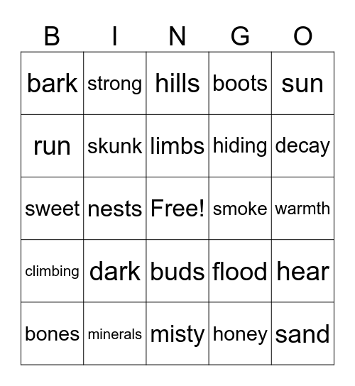 If I Were a Tree Bingo Card