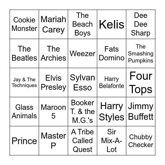 Food Songs Bingo Card