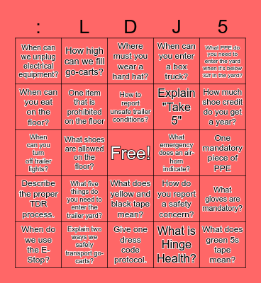 LDJ5 Peak 2023 Bingo Card