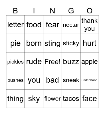 THING ABOUT BEES-BINGO CARD Bingo Card