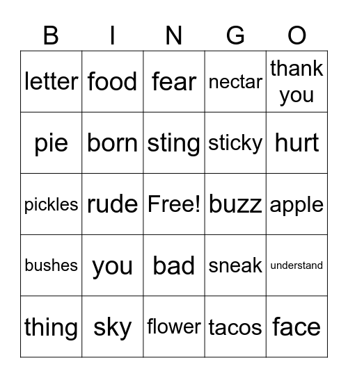 THING ABOUT BEES-BINGO CARD Bingo Card