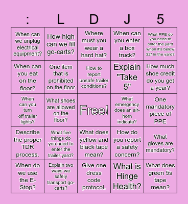 LDJ5 Peak 2023 Bingo Card