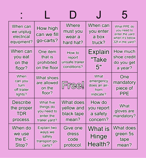 LDJ5 Peak 2023 Bingo Card