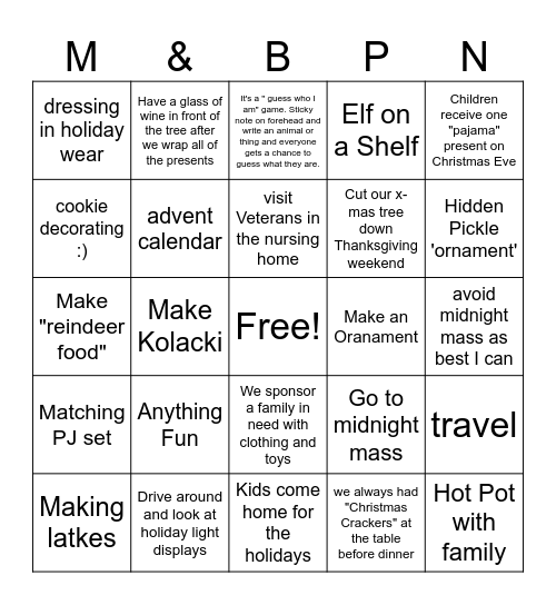 Holiday BINGO Card