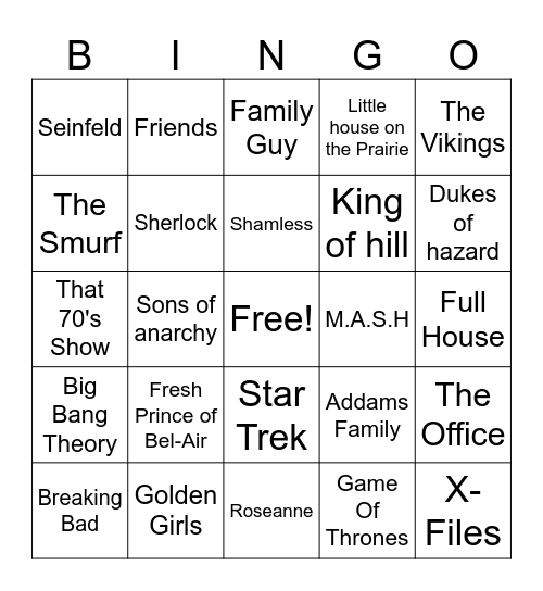 Popular Theme Songs Bingo Card