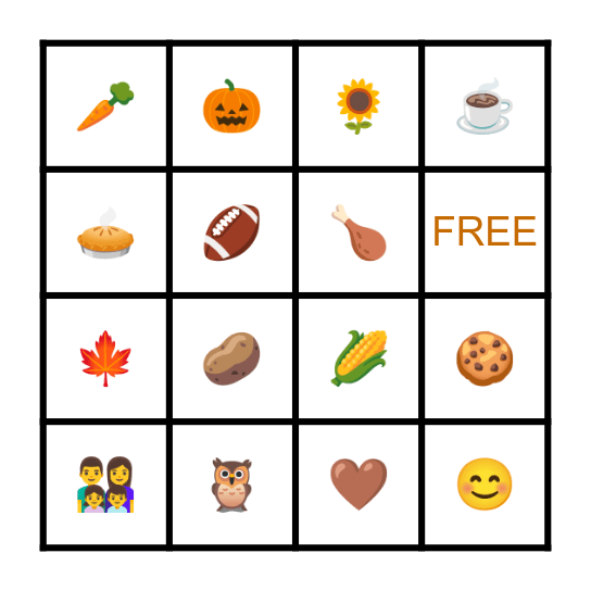 Thanksgiving Bingo Card