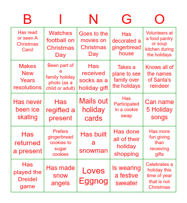 HOLIDAY Bingo Card