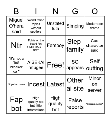 Spicy chat bingo Card