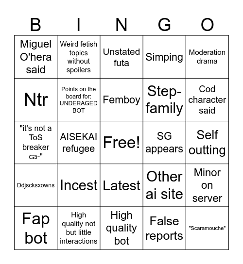 Spicy chat bingo Card