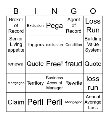 Insurance Bingo Card