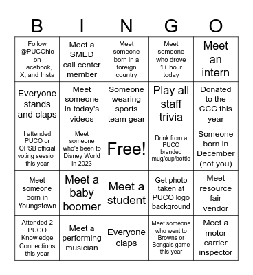 All staff BINGO Card