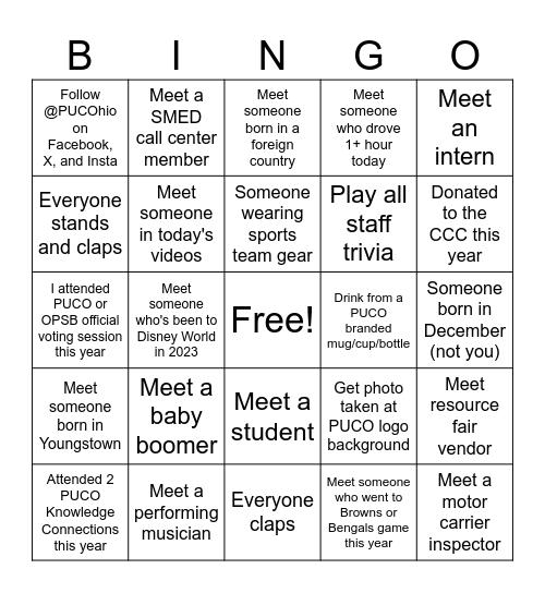 All staff BINGO Card