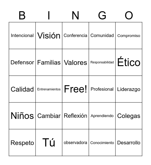 Profesional Bingo Card