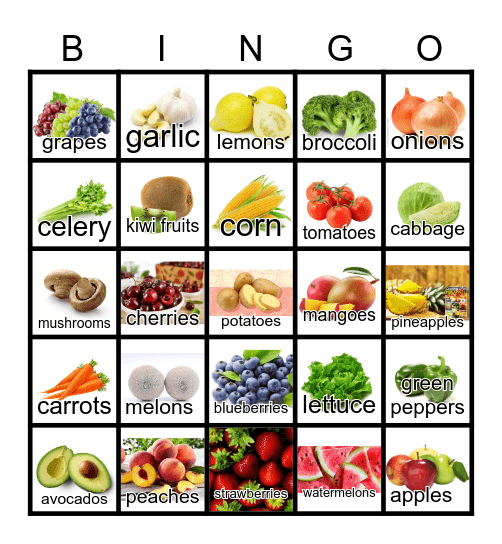 Fruits & Vegetables Bingo Card