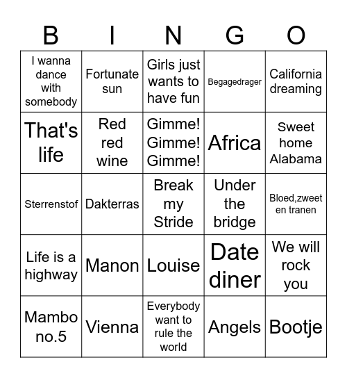 muziek bingo Card