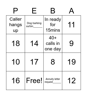 PEBA Bingo Card