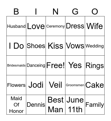 Jodi's Bridal Shower! Bingo Card