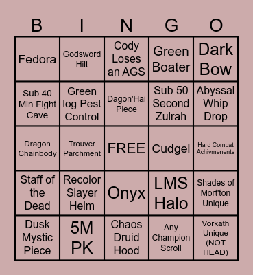 10 Pointers Bingo Card