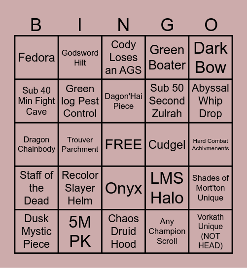 10 Pointers Bingo Card