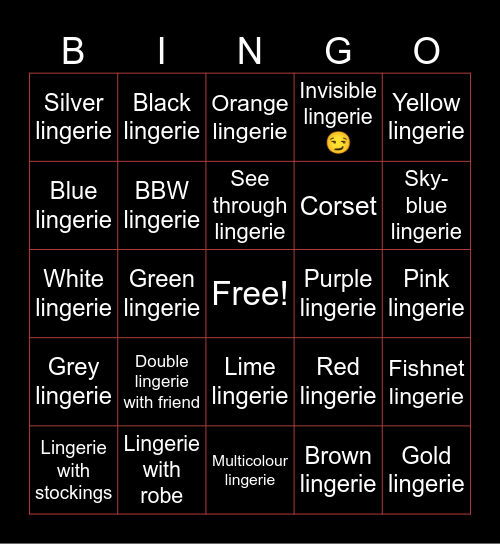 Lingerie Bingo! Bingo Card