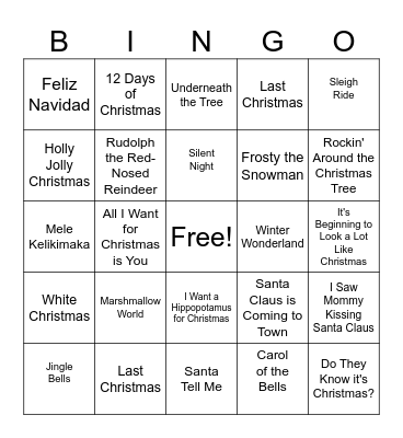 HOLIDAY SONG Bingo Card