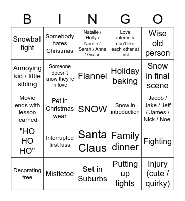 Christmas Movie Bingo Card