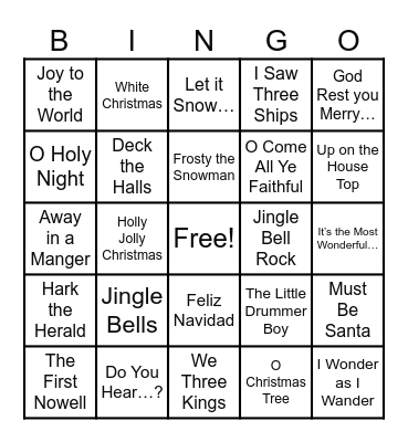 Christmas Songs Bingo Card