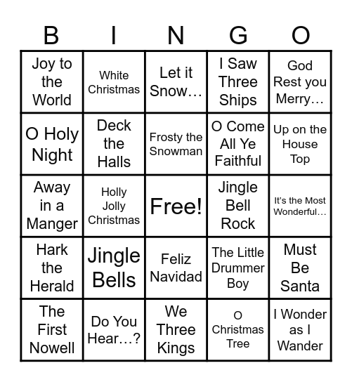 Christmas Songs Bingo Card