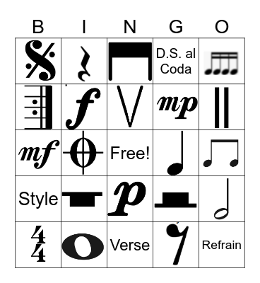 Music Symbols Bingo Card