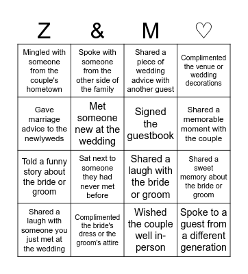 Wedding Bingo Card