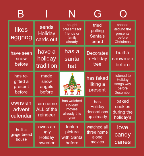 Virtual Holiday Bingo Card