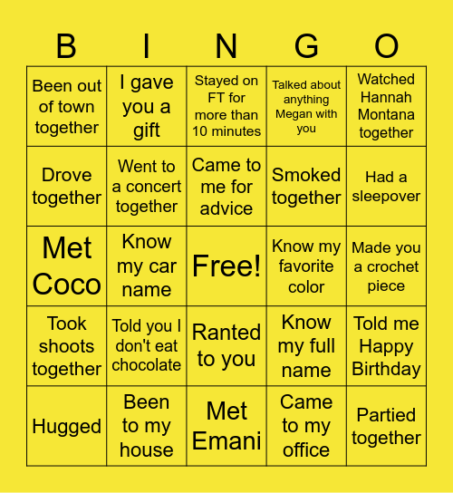 Shontavia's Bday Bingo Card