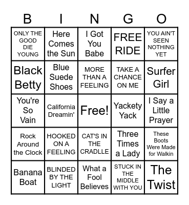 Musical Decades: 50s, 60s, 70s Bingo Card