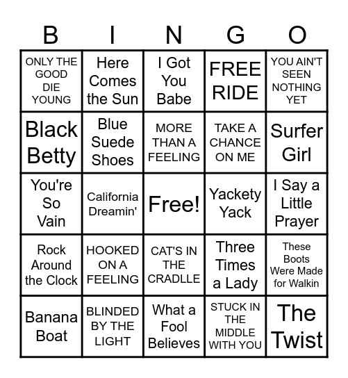 Musical Decades: 50s, 60s, 70s Bingo Card