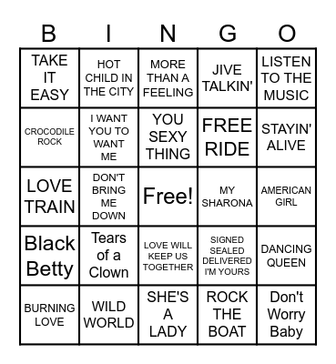 Musical Decades: 70s Bingo Card