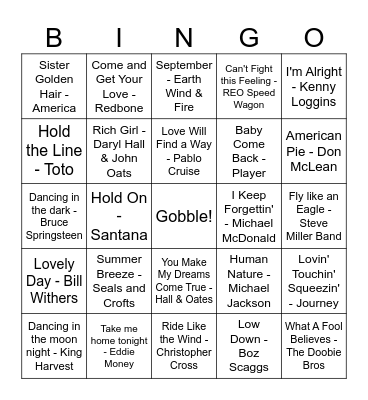 Yacht Rock Gravy Train! Bingo Card
