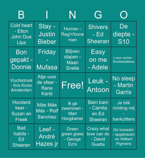 Muziek bingo Card