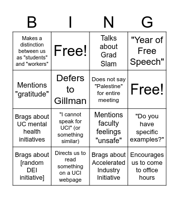 GH Bingo Card
