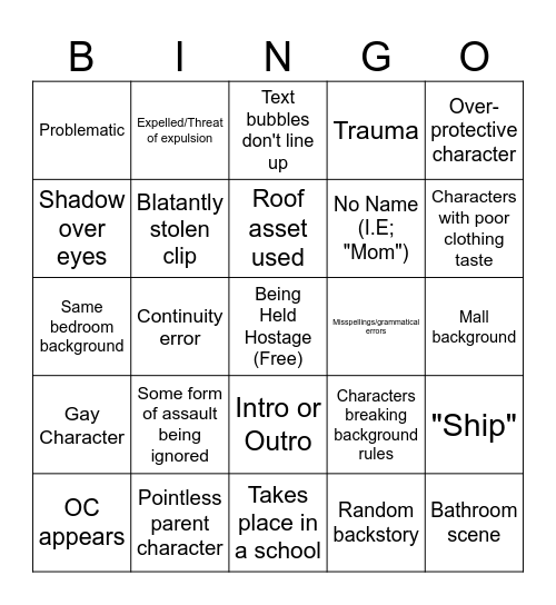 Gacha Life Tropes Bingo Board Bingo Card