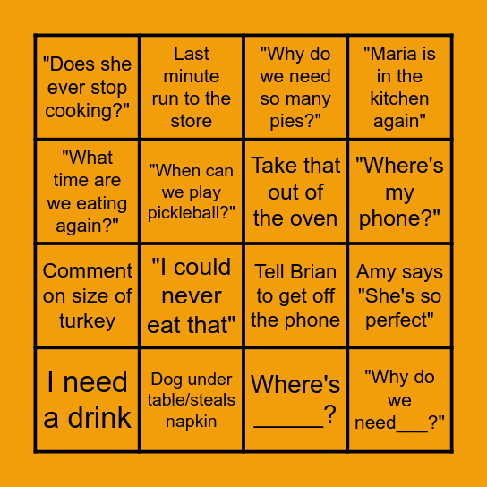 THANKSGIVING BINGO Card