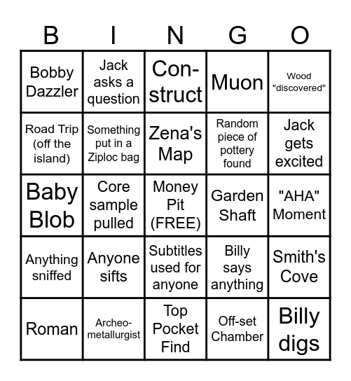 Curse of Oak Island Bingo Card