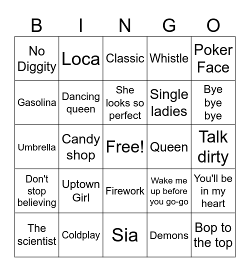 Music Bingo Card