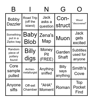 Curse of Oak Island Bingo Card