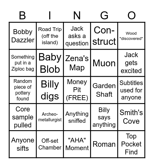 Curse of Oak Island Bingo Card