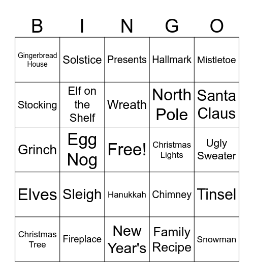 Virtual Holiday Bingo Card