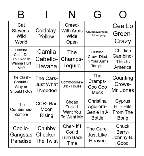 Radio Bingo The "C" Section Bingo Card