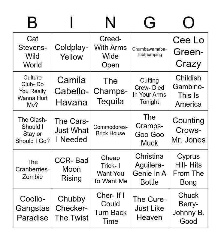 Radio Bingo The "C" Section Bingo Card