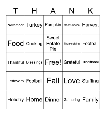 We give THANKS Bingo Card