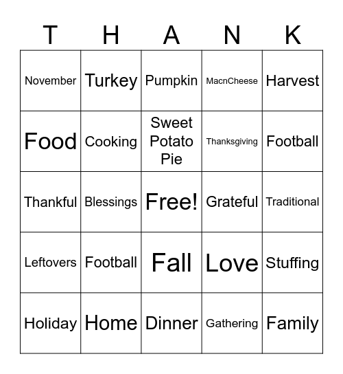 We give THANKS Bingo Card