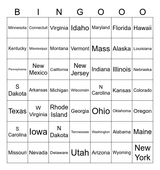 States Bingo Card